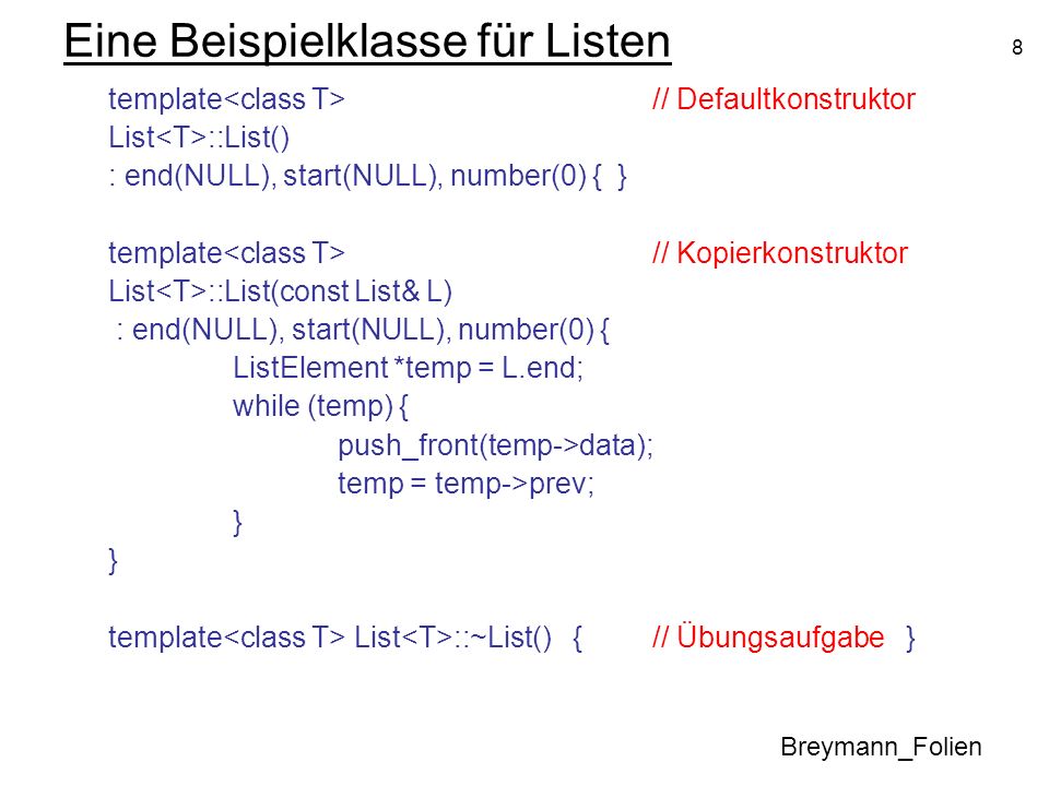 Eine Beispielklasse für Listen