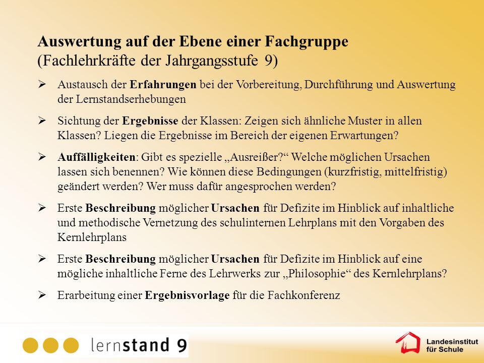Auswertung auf der Ebene einer Fachgruppe (Fachlehrkräfte der Jahrgangsstufe 9)