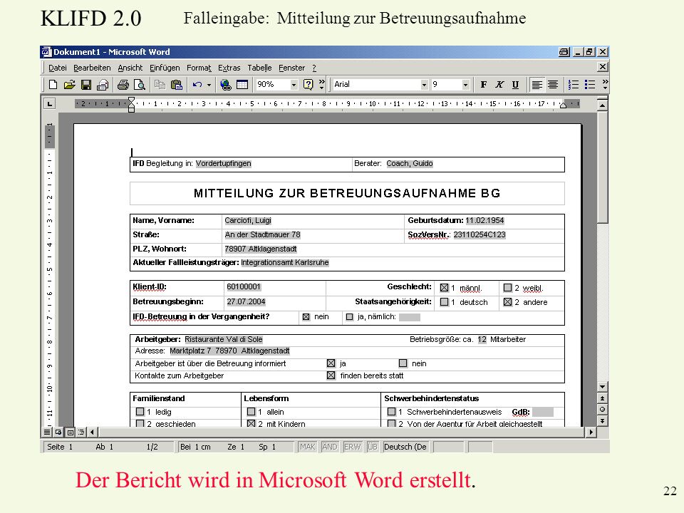 Der Bericht wird in Microsoft Word erstellt.