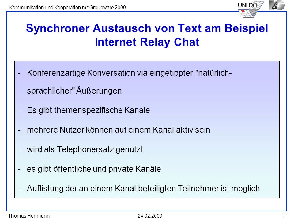 Synchroner Austausch von Text am Beispiel Internet Relay Chat