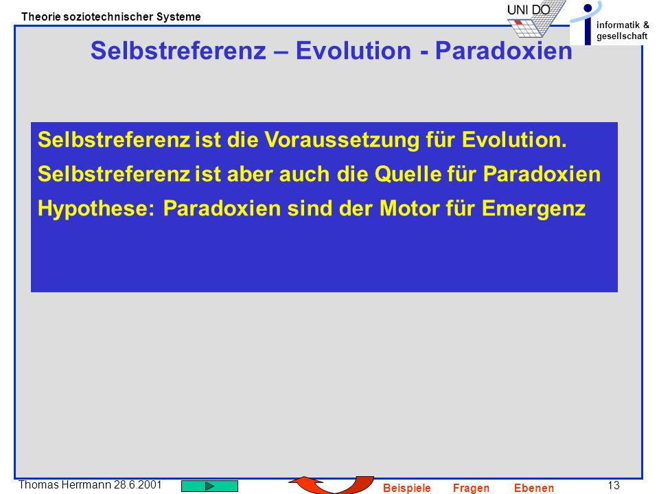 Selbstreferenz – Evolution - Paradoxien