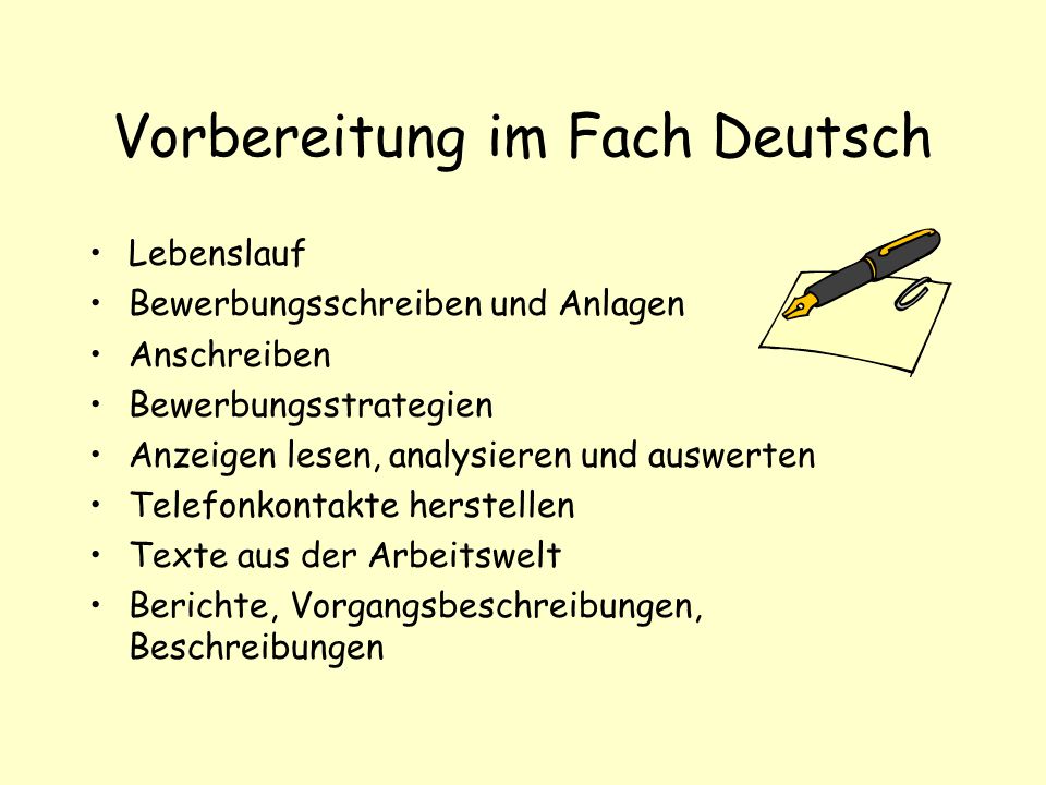 Vorbereitung im Fach Deutsch