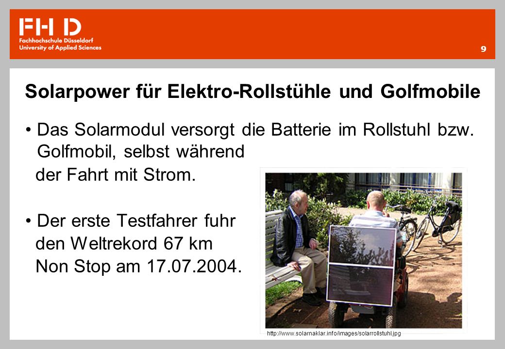 Solarpower für Elektro-Rollstühle und Golfmobile