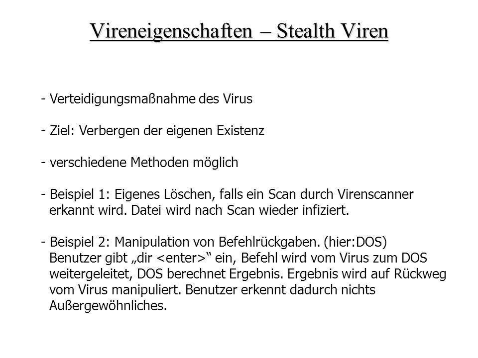 Vireneigenschaften – Stealth Viren