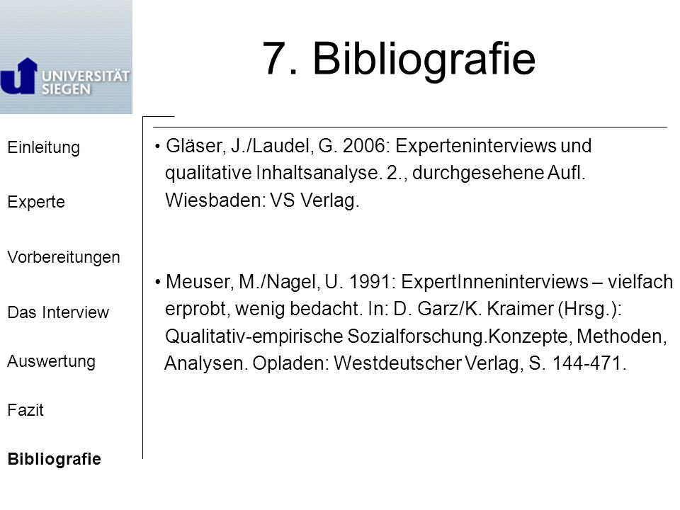 7. Bibliografie qualitative Inhaltsanalyse. 2., durchgesehene Aufl.