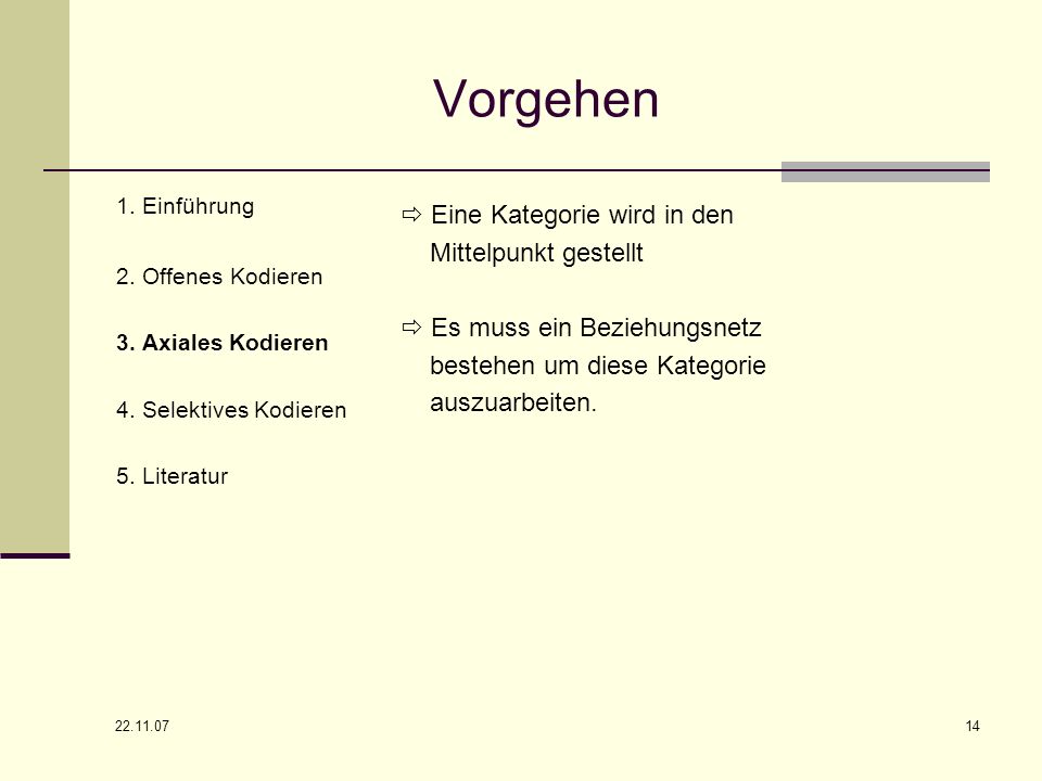 Vorgehen  Eine Kategorie wird in den Mittelpunkt gestellt
