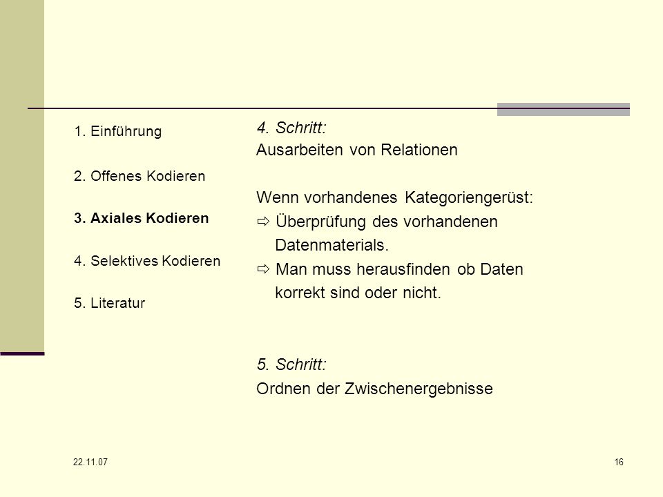 Ausarbeiten von Relationen Wenn vorhandenes Kategoriengerüst: