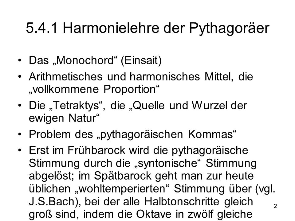 5.4.1 Harmonielehre der Pythagoräer