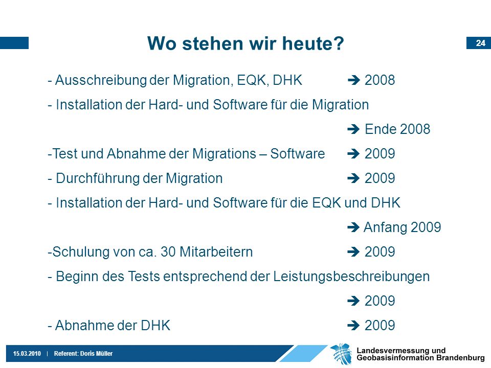 Wo stehen wir heute Ausschreibung der Migration, EQK, DHK  2008