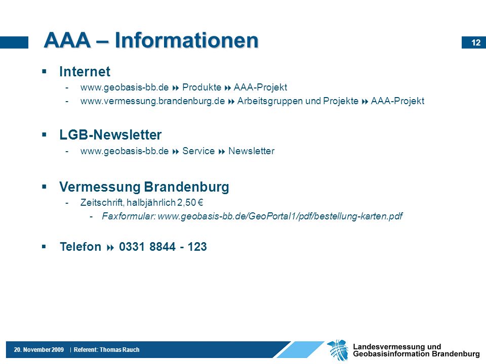 AAA – Informationen Internet LGB-Newsletter Vermessung Brandenburg
