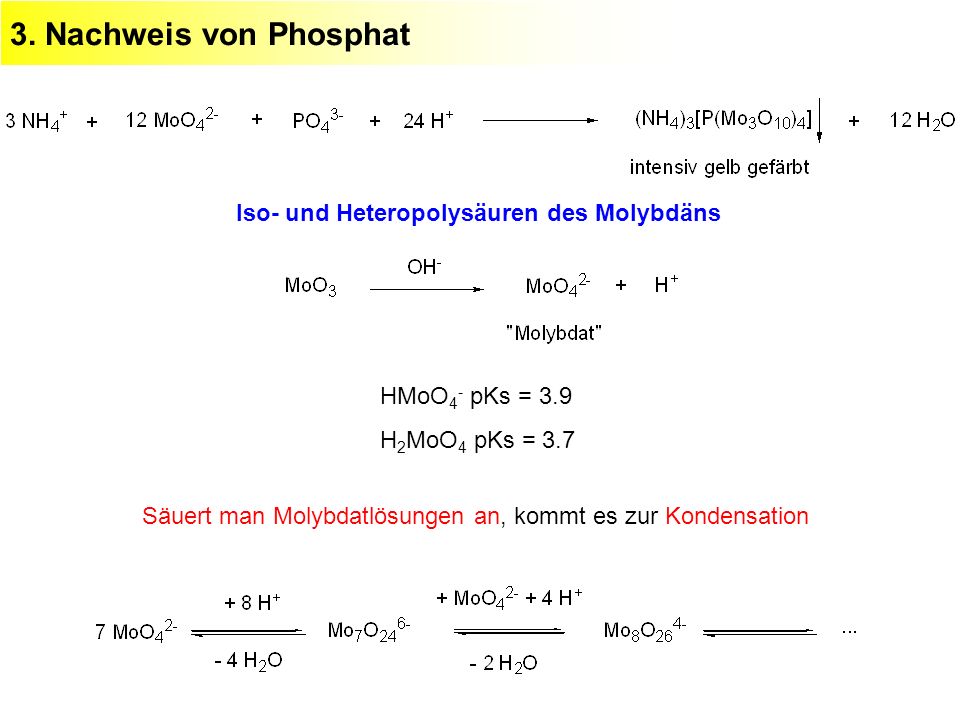 3. Nachweis von Phosphat Iso- und Heteropolysäuren des Molybdäns