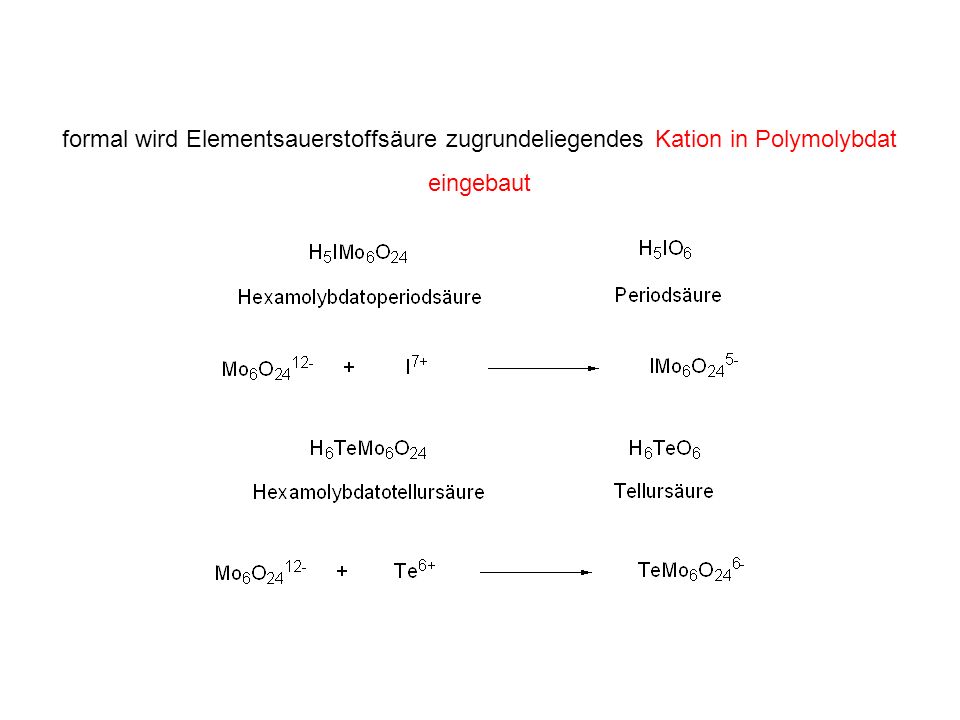formal wird Elementsauerstoffsäure zugrundeliegendes Kation in Polymolybdat eingebaut