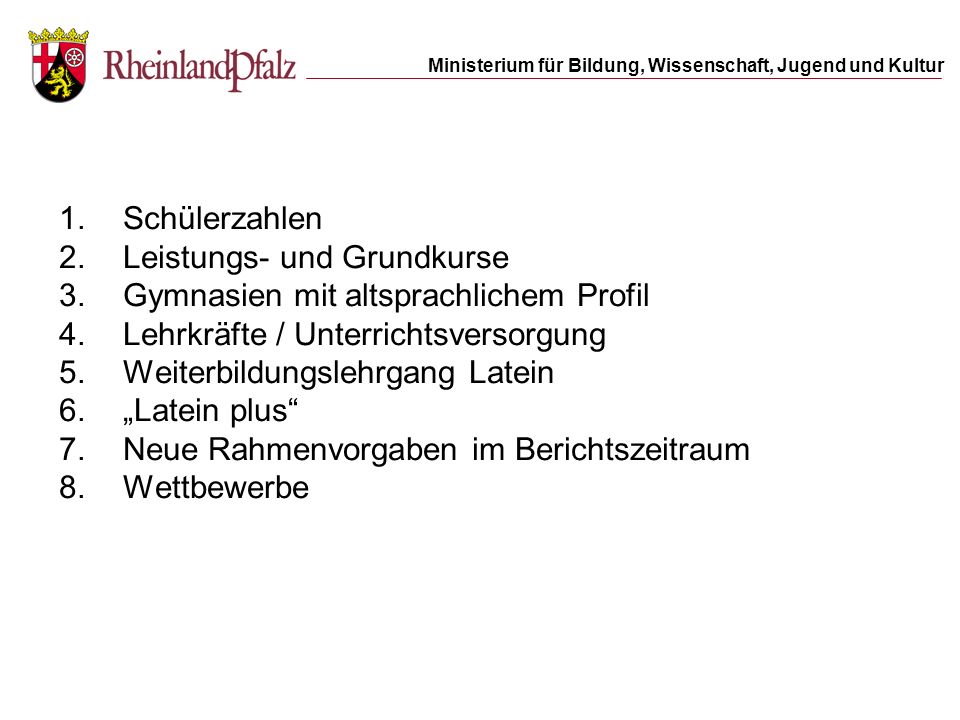 Schülerzahlen Leistungs- und Grundkurse. Gymnasien mit altsprachlichem Profil. Lehrkräfte / Unterrichtsversorgung.