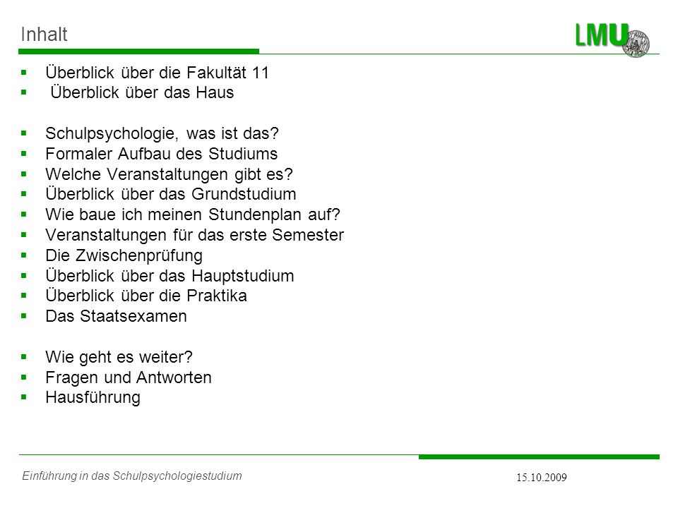 Inhalt Überblick über die Fakultät 11 Überblick über das Haus
