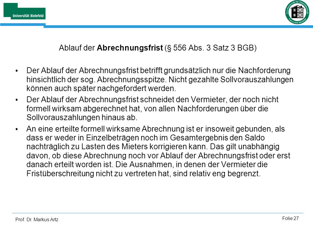 Ablauf der Abrechnungsfrist (§ 556 Abs. 3 Satz 3 BGB)