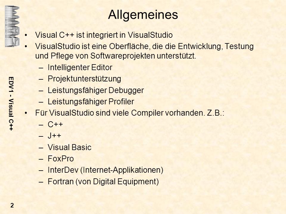 Allgemeines Visual C++ ist integriert in VisualStudio