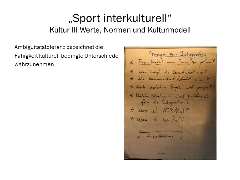 „Sport interkulturell Kultur III Werte, Normen und Kulturmodell