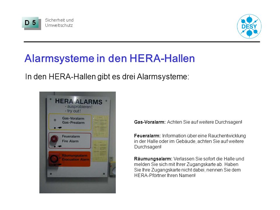 Alarmsysteme in den HERA-Hallen
