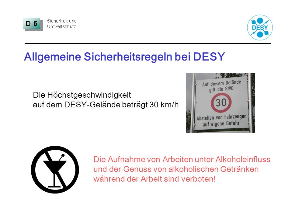 Allgemeine Sicherheitsregeln bei DESY