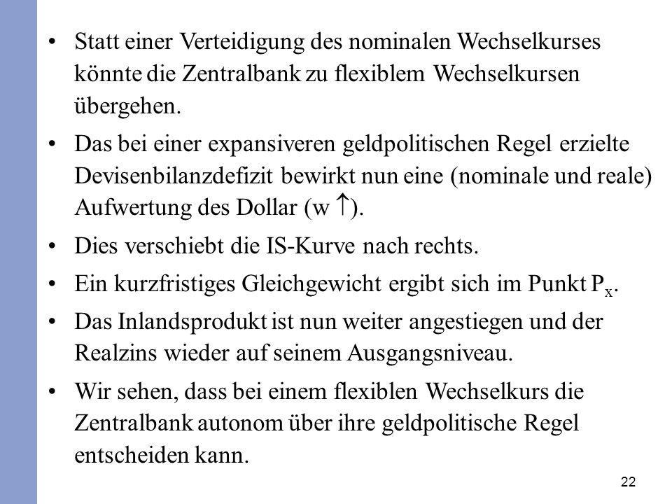 Statt einer Verteidigung des nominalen Wechselkurses könnte die Zentralbank zu flexiblem Wechselkursen übergehen.