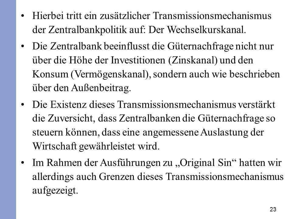 Hierbei tritt ein zusätzlicher Transmissionsmechanismus der Zentralbankpolitik auf: Der Wechselkurskanal.