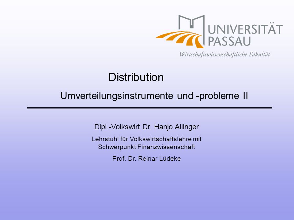 Umverteilungsinstrumente und -probleme II