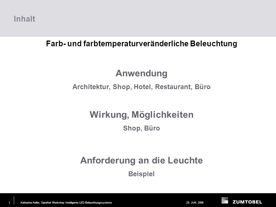 Anwendung Wirkung, Möglichkeiten Anforderung an die Leuchte