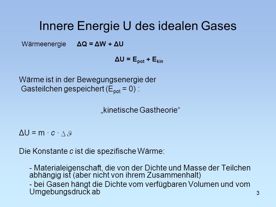 Innere Energie U des idealen Gases