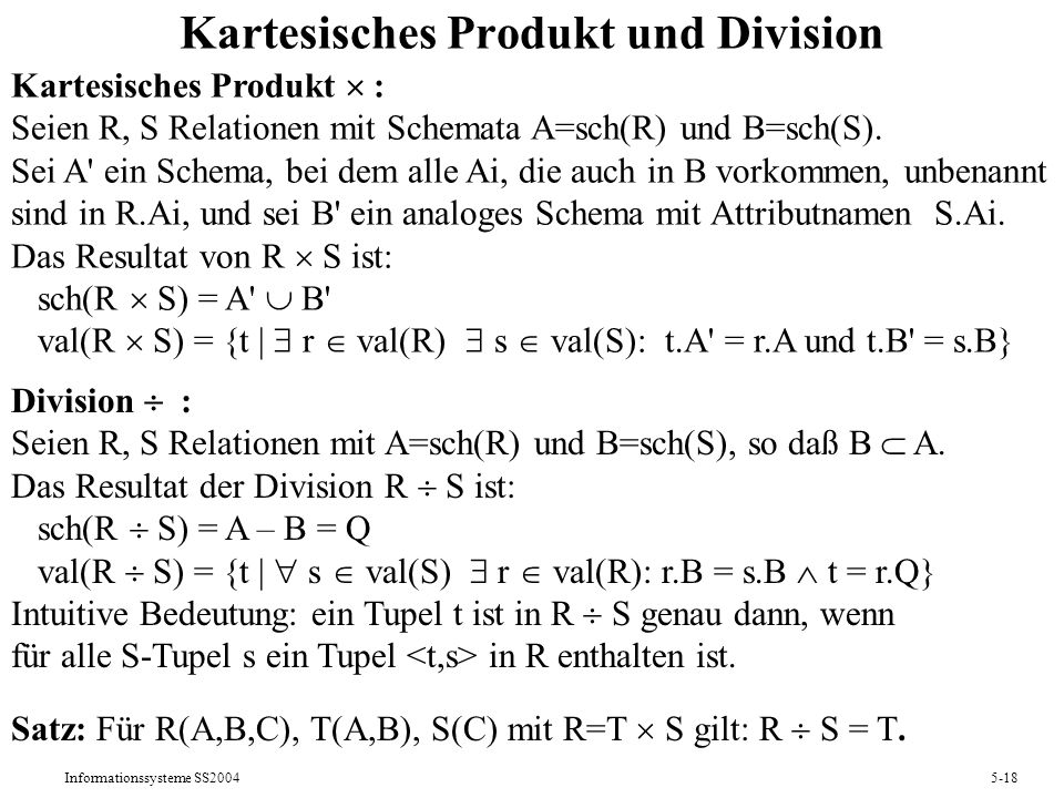 Kartesisches Produkt und Division