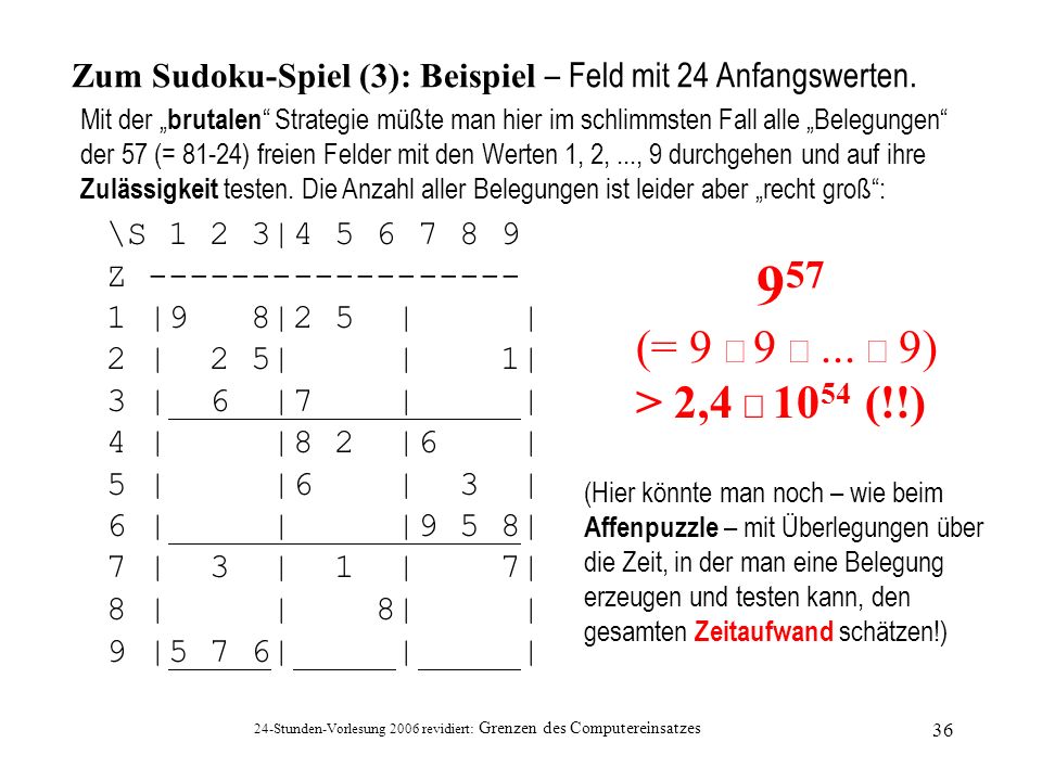 Zum Sudoku-Spiel (3): Beispiel – Feld mit 24 Anfangswerten.