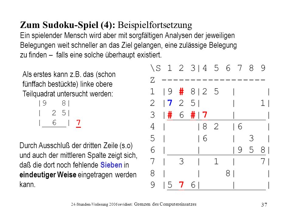 Zum Sudoku-Spiel (4): Beispielfortsetzung