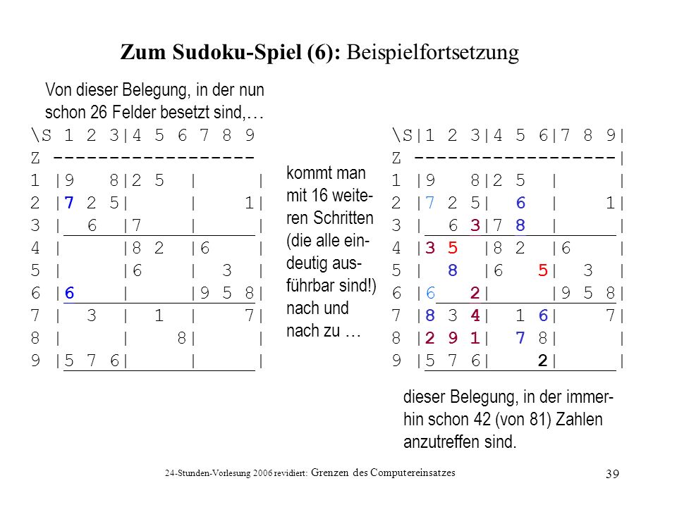 Zum Sudoku-Spiel (6): Beispielfortsetzung