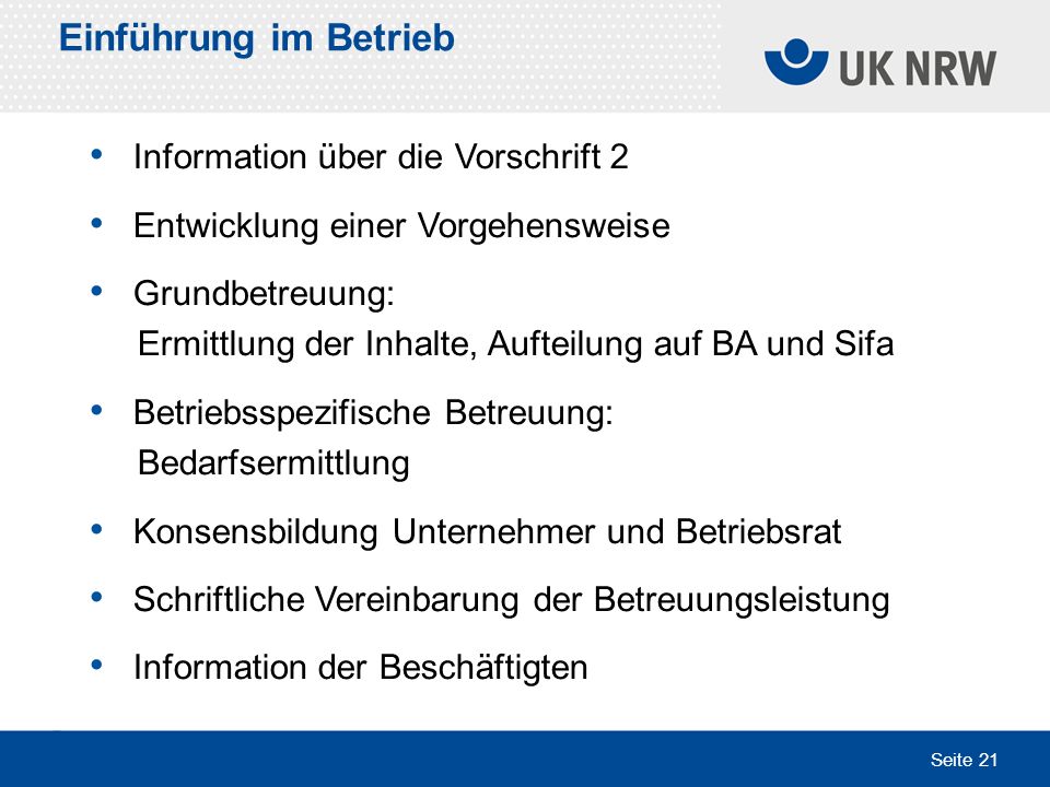 Einführung im Betrieb Information über die Vorschrift 2