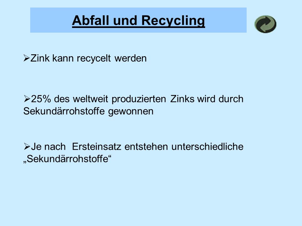 Abfall und Recycling Zink kann recycelt werden