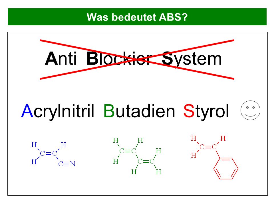 Was bedeutet ABS Anti Blockier System Acrylnitril Butadien Styrol