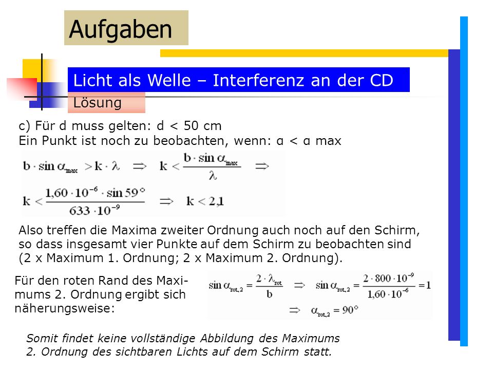 Aufgaben Licht als Welle – Interferenz an der CD Lösung