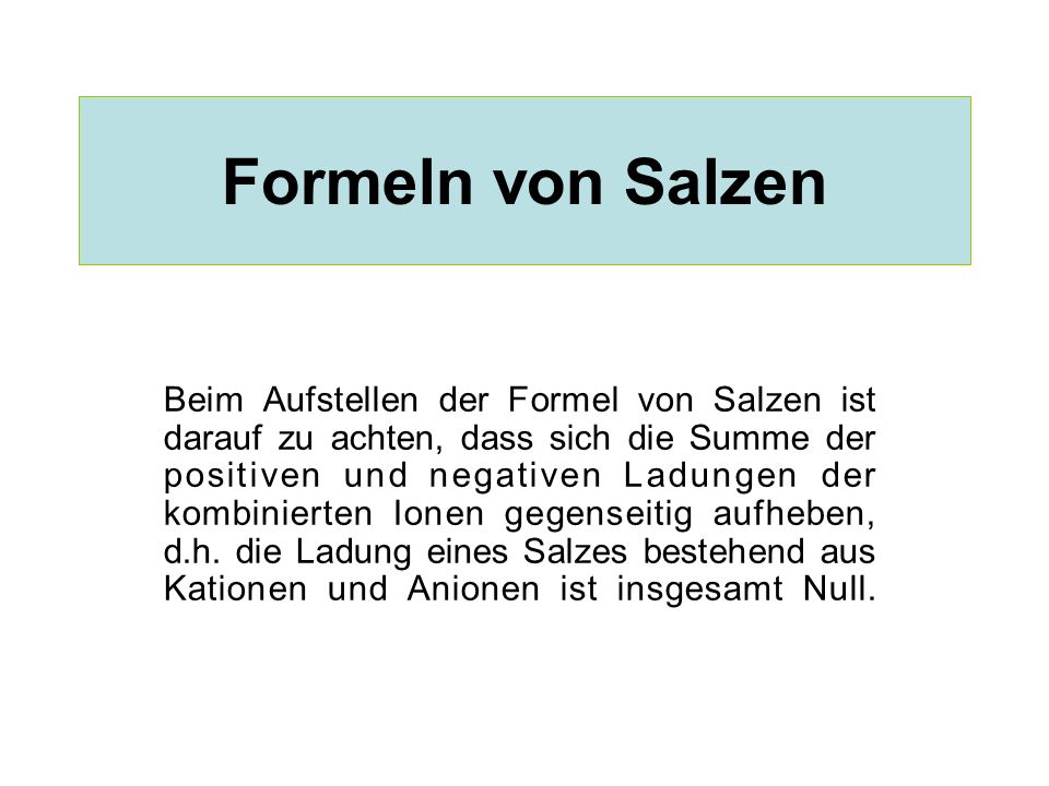 Formeln von Salzen