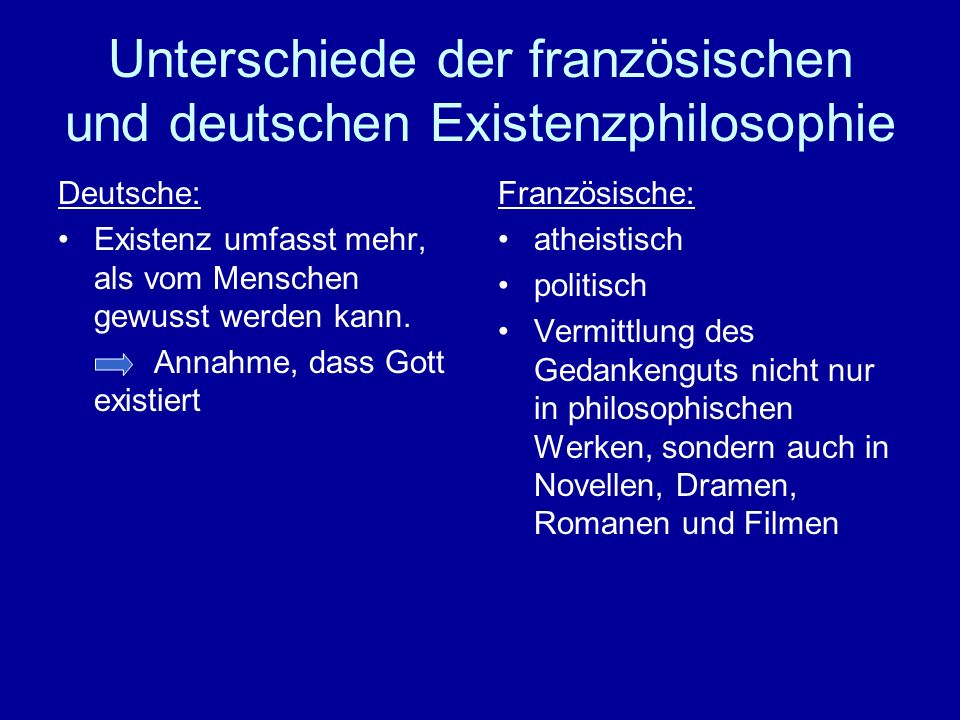 Unterschiede der französischen und deutschen Existenzphilosophie