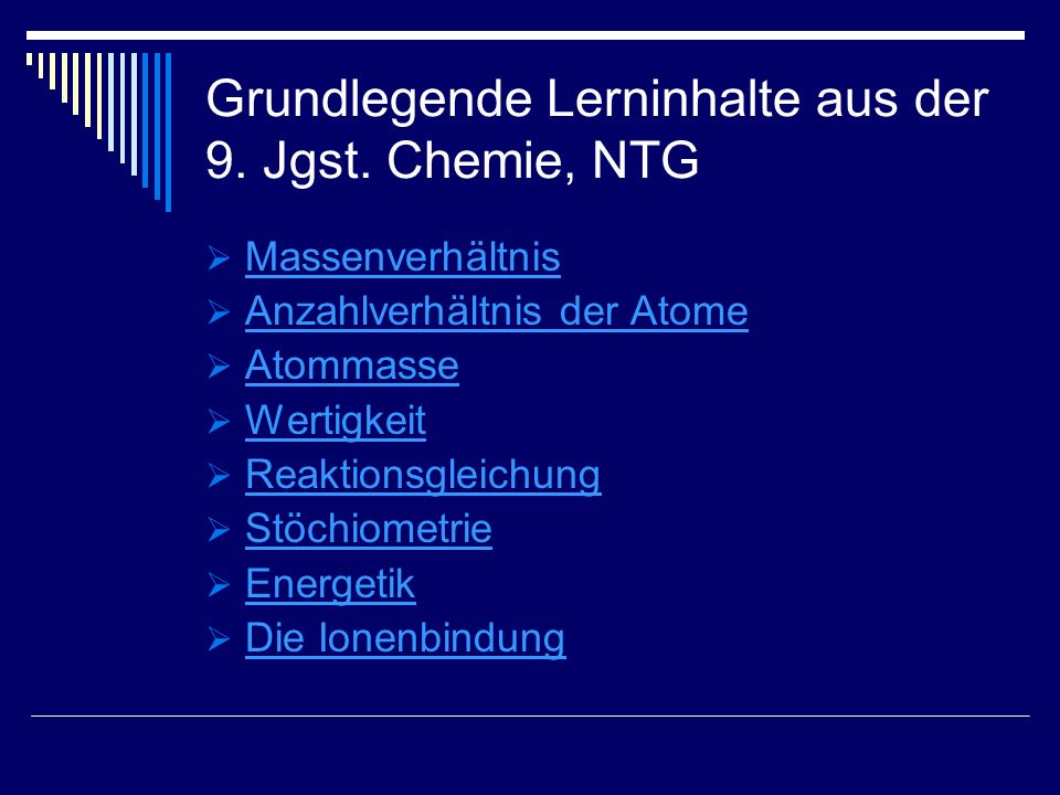 Grundlegende Lerninhalte aus der 9. Jgst. Chemie, NTG