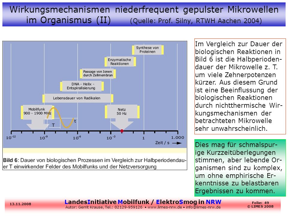 Wirkungsmechanismen niederfrequent gepulster Mikrowellen im Organismus (II) (Quelle: Prof. Silny, RTWH Aachen 2004)