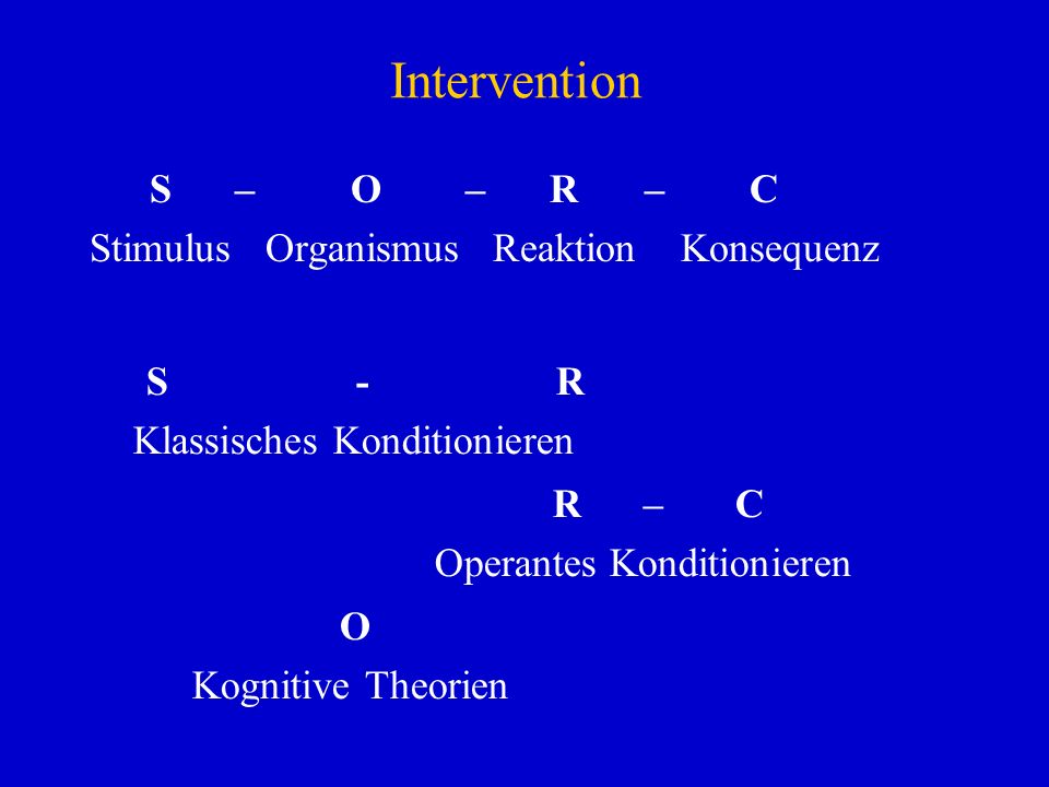 Intervention S – O – R – C Stimulus Organismus Reaktion Konsequenz