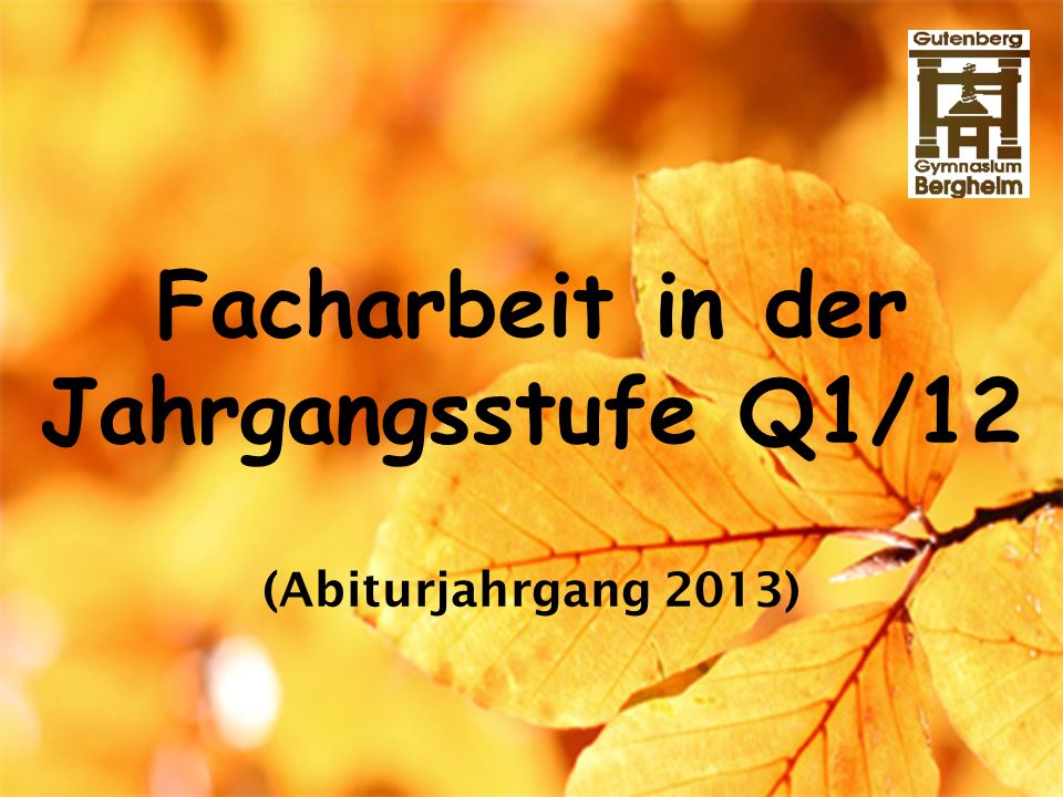 Facharbeit in der Jahrgangsstufe Q1/12 (Abiturjahrgang 2013)