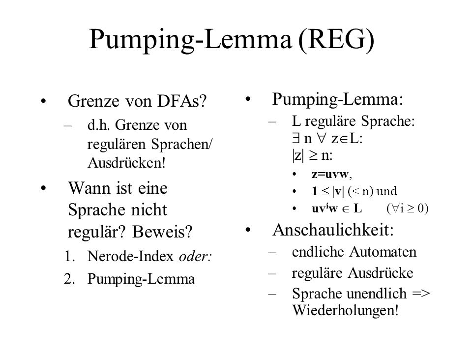Pumping-Lemma (REG) Grenze von DFAs