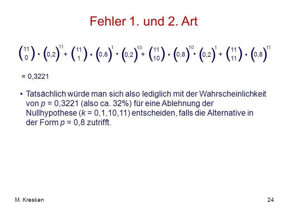 Fehler 1. und 2. Art ( 11. ) 0,2. • , = 0,3221.