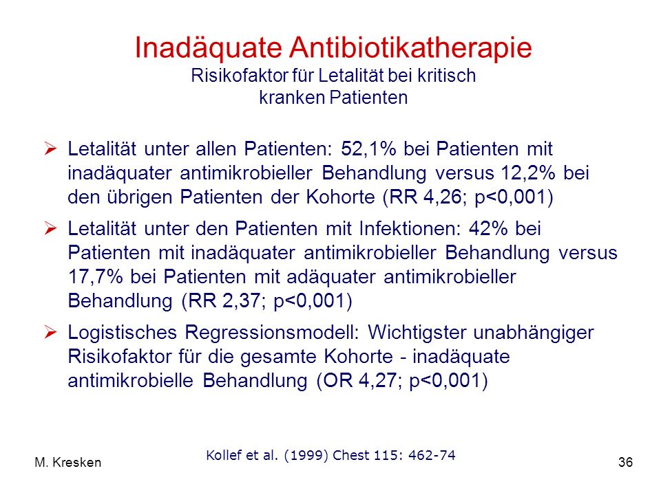Inadäquate Antibiotikatherapie Risikofaktor für Letalität bei kritisch kranken Patienten