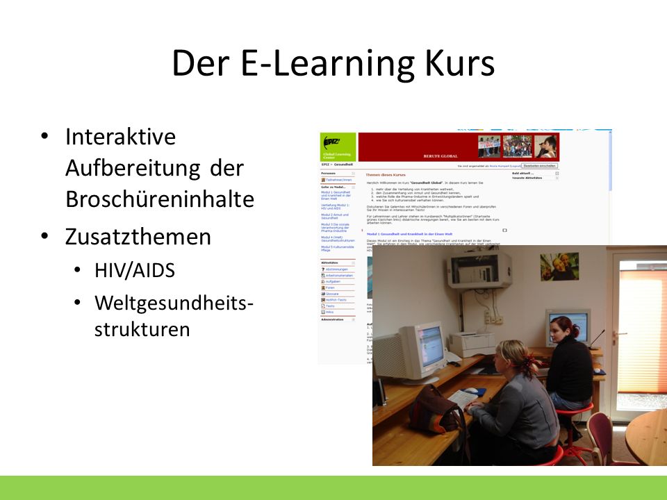 Der E-Learning Kurs Interaktive Aufbereitung der Broschüreninhalte