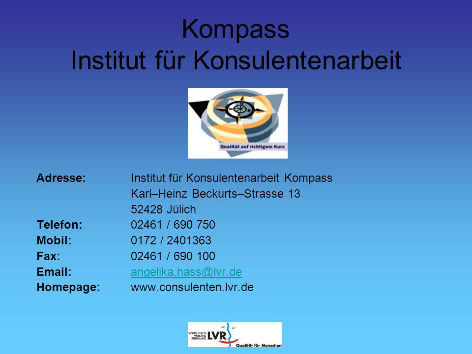 Adresse: Institut für Konsulentenarbeit Kompass