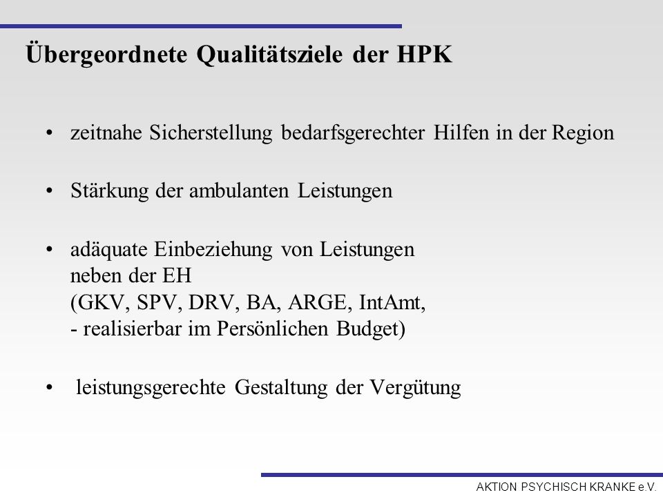 Übergeordnete Qualitätsziele der HPK