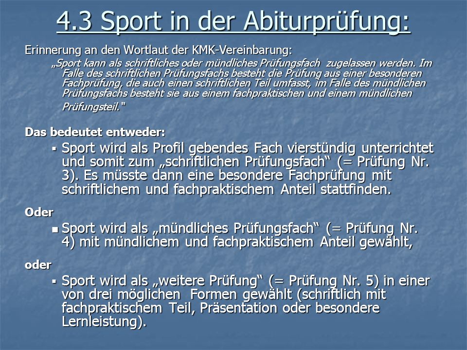 4.3 Sport in der Abiturprüfung: