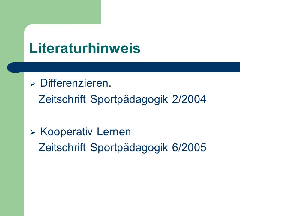 Literaturhinweis Differenzieren. Zeitschrift Sportpädagogik 2/2004